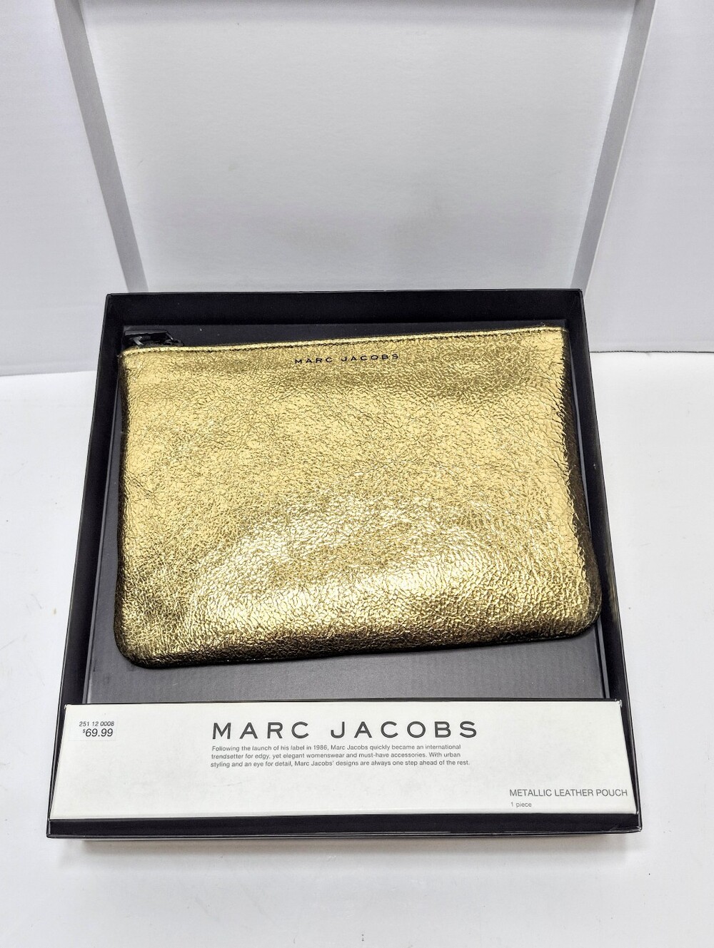 New Marc Jacobs  Crackled GoldLeather Zip Pouch